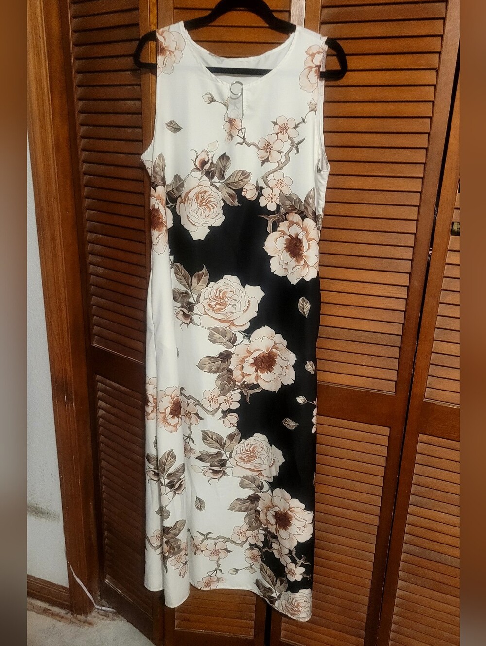 Floral Tank Maxi Dress Black White Neutral Tones Size XL - Picture 2 of 8